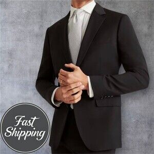 $450 TOMMY HILFIGER Men’s Blazer Sport Coat 2-Button Suit Jacket 40L Black Wool